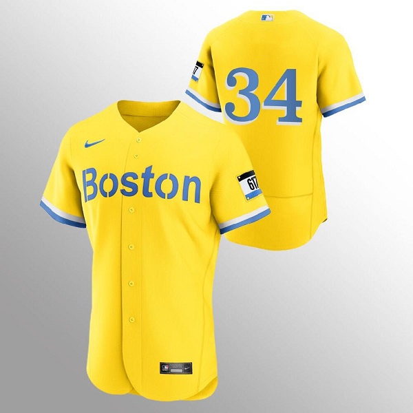 Men's Boston Red Sox #34 David Ortiz Gold 2021 City Connect Flex base Stitched Jersey